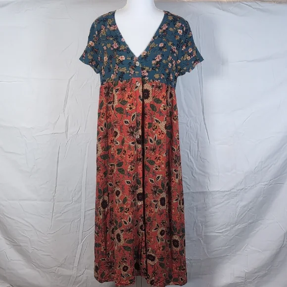 NATURAL LIFE | Dresses | Natural Life Nwt Floral Button Up Short Sleeve  Maxi Dress Multicolor | Poshmark